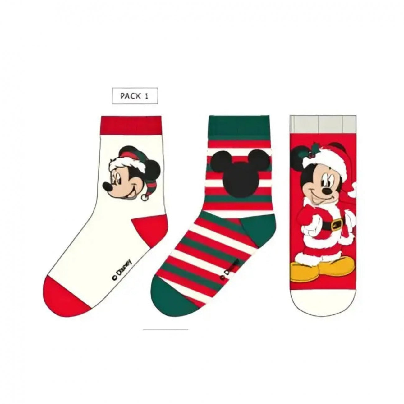 Pack 3 calcetines infantiles Mickey Mouse Navidad blanco 23/26 - edición especial de fiesta para niños, con diseño clásico y tejido cómodo para mantener los pies cálidos durante las vacaciones