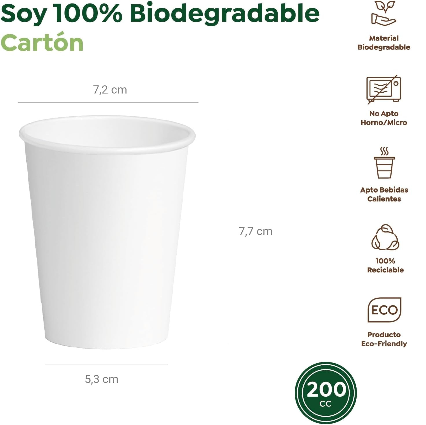 C.A | Vasos de Cartón Blancos para Café | Desechables | Resistentes a Bebidas Calientes y Frías