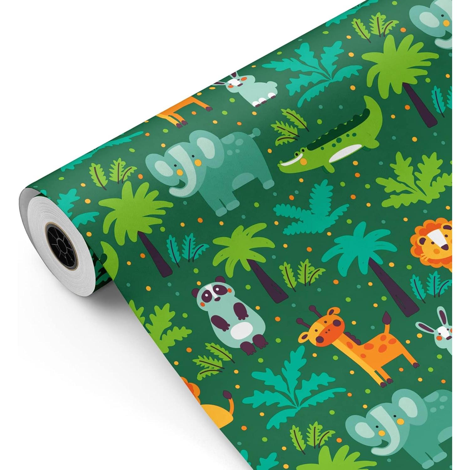 Bobina papel de regalo, rollo grande ANIMALES SELVA 31cm x 80m - Papel de envoltorio - Ideal para Negocios Comercios