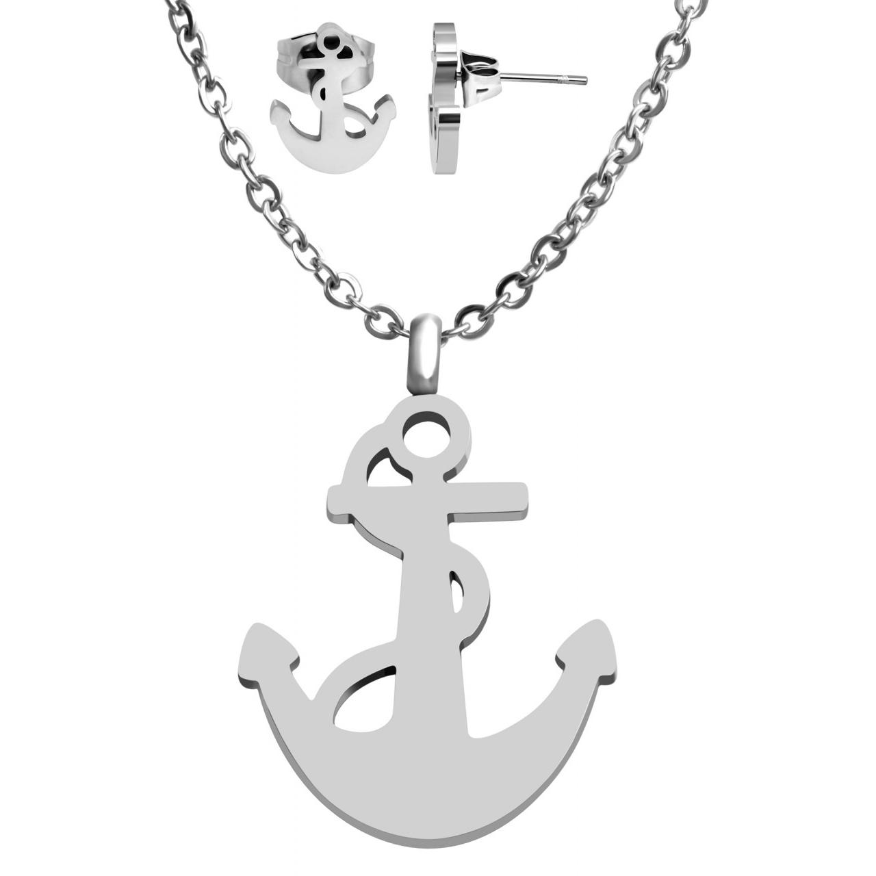 Akzent® Conjunto Collar e Pendientes Âncora em Aço Inoxidável 0117