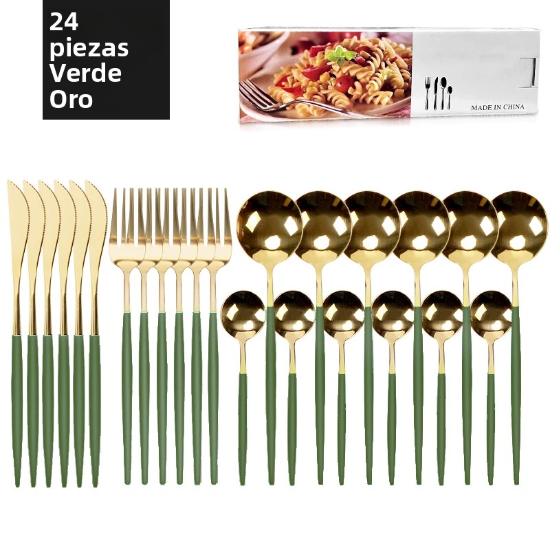 TK Juego De Comedor De 24 Piezas En Acero Inoxidable Cuchillo Cuchara Tenedor Utensilios De Plata De Estilo Occidental Para 6 Usuarios