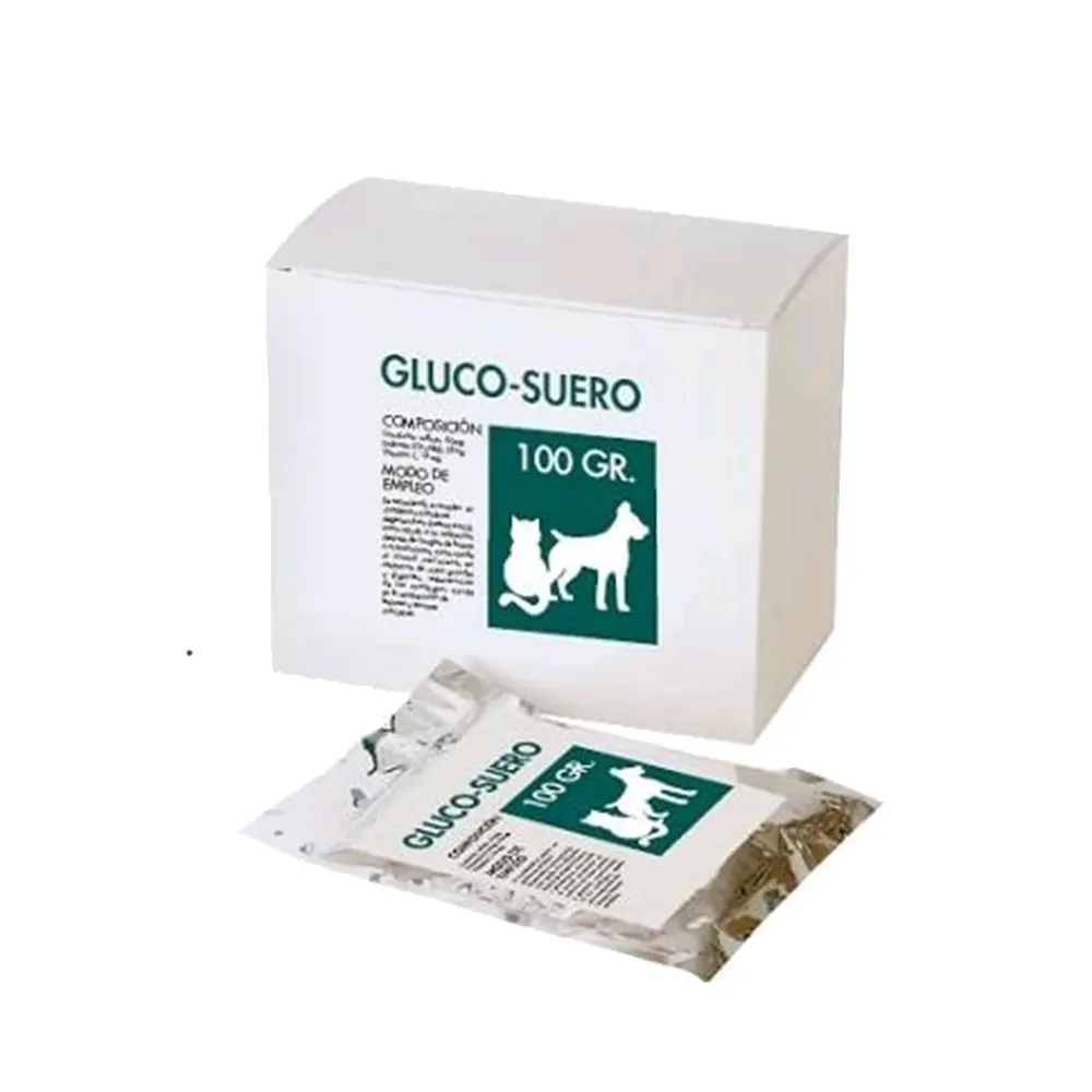 Gluco-Suero 10 sobres de 100 g en polvo suplemento rehidratante y energizante para perros y gatos Chemical Ibérica
