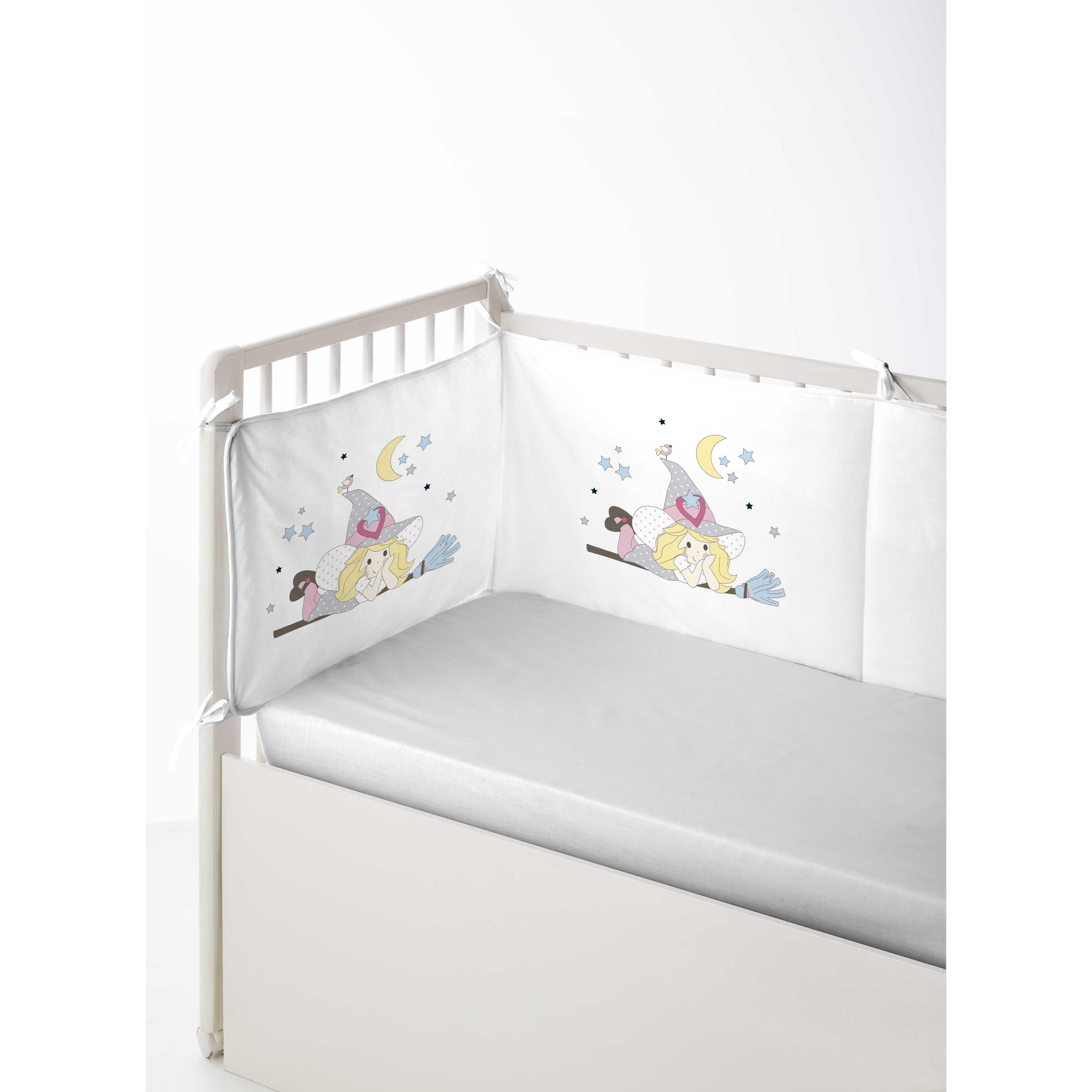 PROTECTOR DE CUNA/MAXICUNA INFANTIL BEBÉ 100% ALGODÓN BRUJITA COOL KIDS FABRICADO EN ESPAÑA