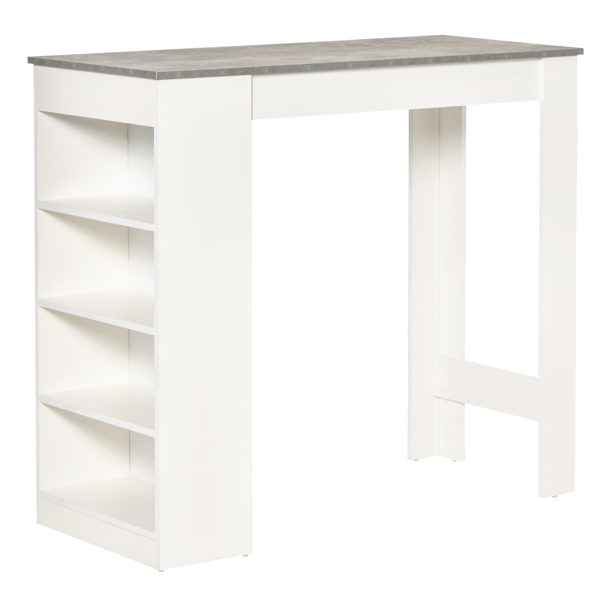 Homcom Mesa De Bar Mesa Alta Tipo Bistró De Cocina Con Estantería De 4 Niveles Estilo Moderno De Melamina Para Comedor Salón 115X50X102,7 Cm Blanco Y 