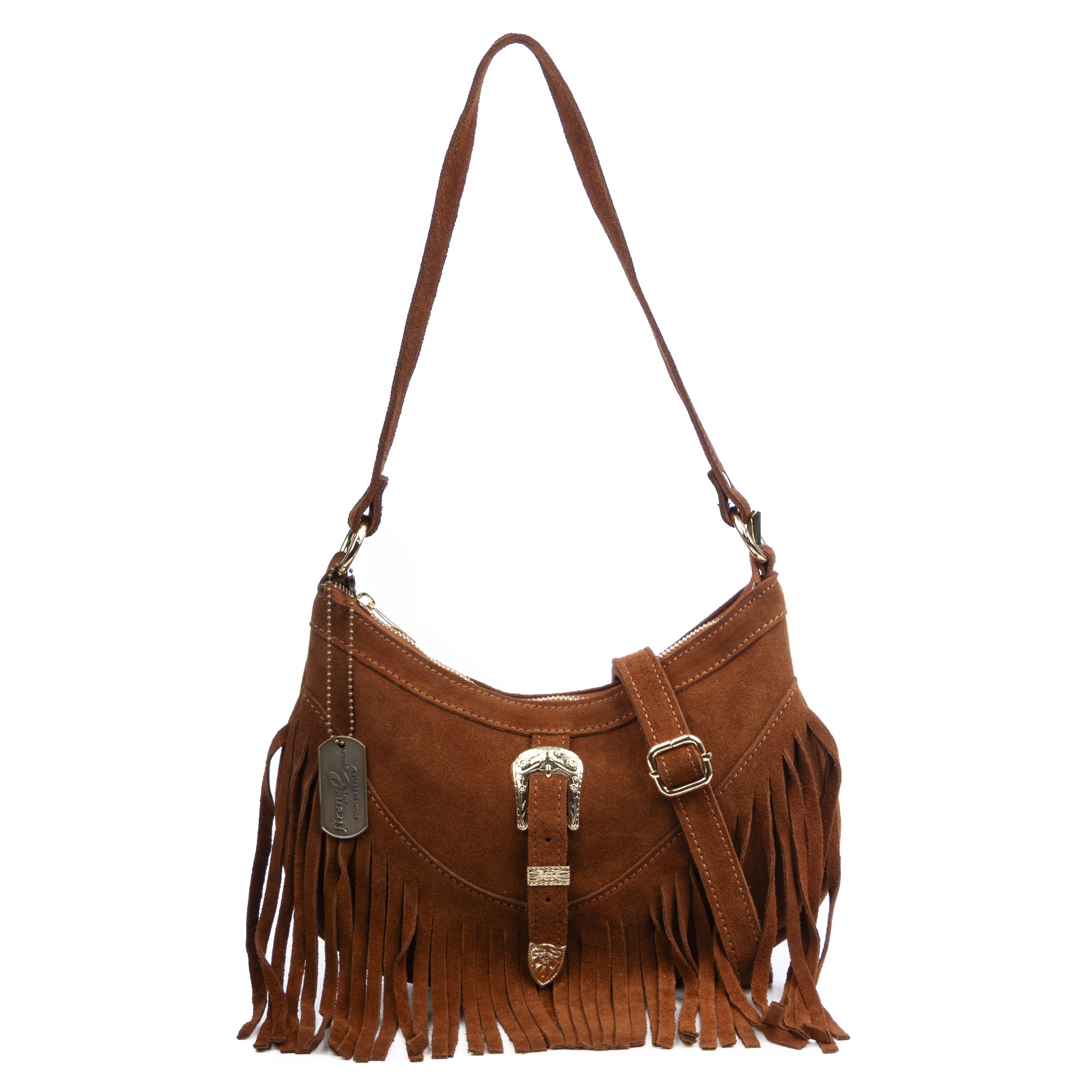 FIRENZE ARTEGIANI Barlassina bolso bandolera Mujer. Piel auténtica Gamuza, con flecos.