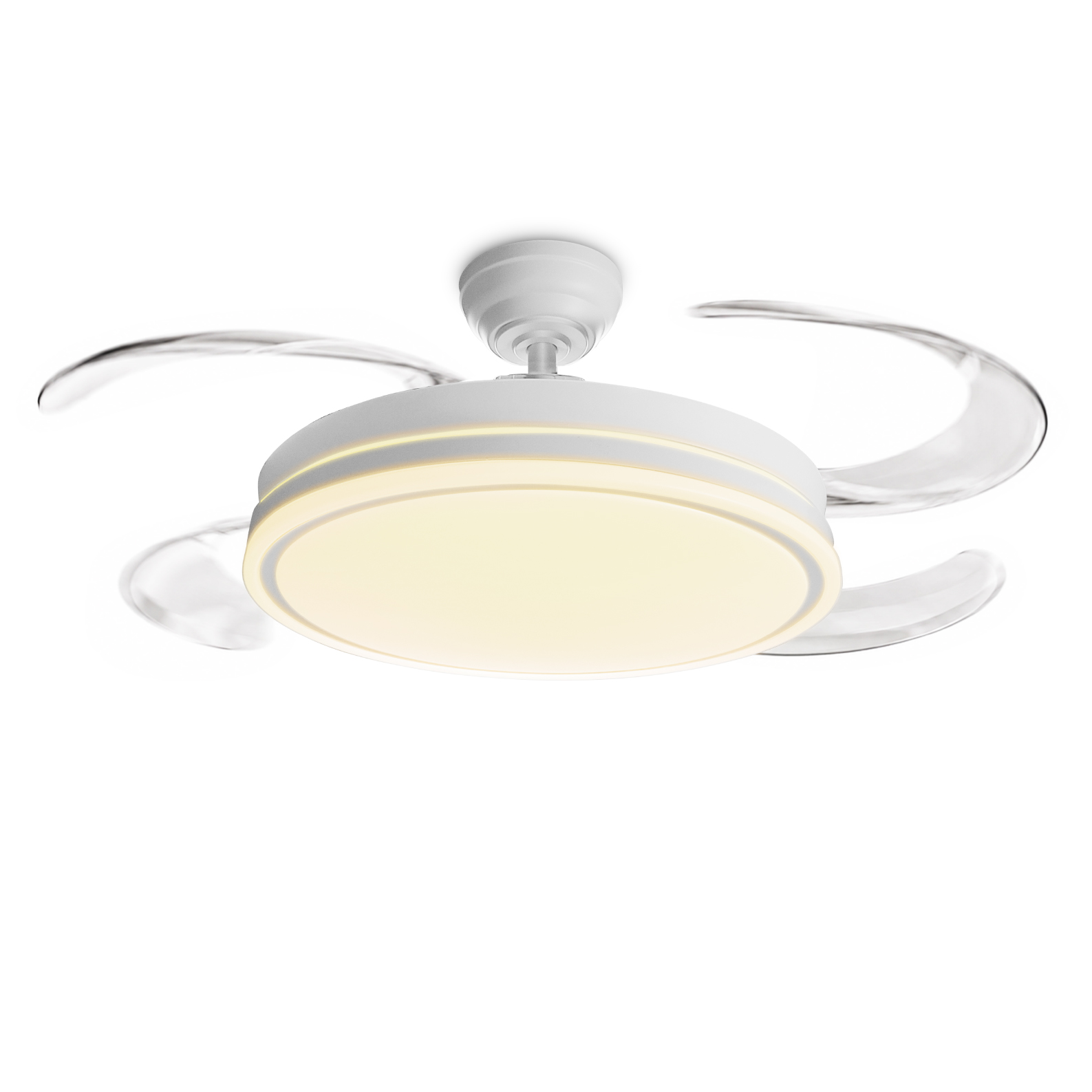 LED ATOMANT Ventilador de Techo con 4 Aspas Retractiles 85W, LED 55W+Motor 30W, Ø109cm, CCT, Bluetooth y Regulable, 5250LM, Con Mando y App, Silencioso y Eficiente, 6 Velocidades, Modo Verano/Invierno, Temporizador, Bajo Consumo