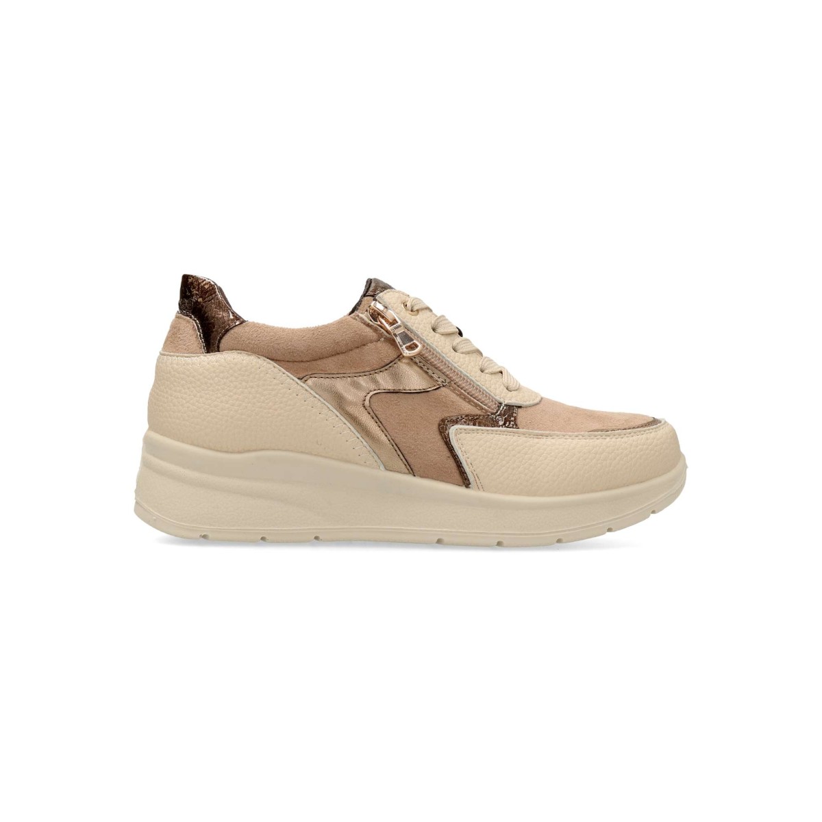 Amarpies - Zapatillas casuales para mujer con cremallera lateral y cordones, de piel sintética, suela de goma ligera y flexible, plantilla acolchada extraíble, color crema-beige