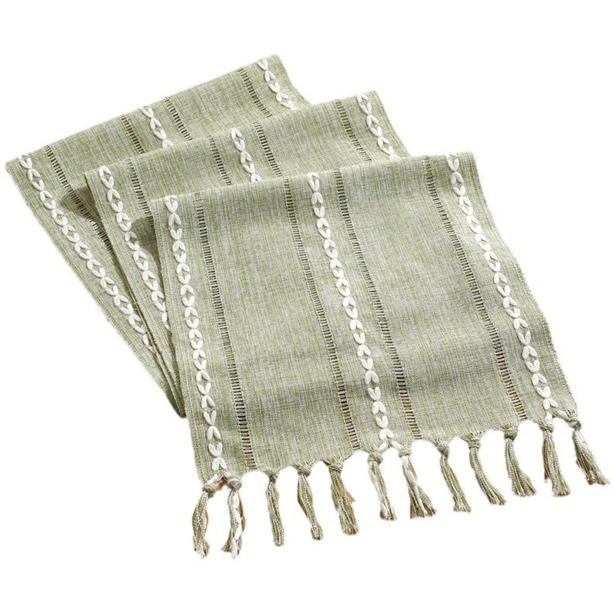 Tafellaken -Tafelloper-Tafelloper met kwastjes, 33 x 183 cm, voor bruiloften en eettafels, groen