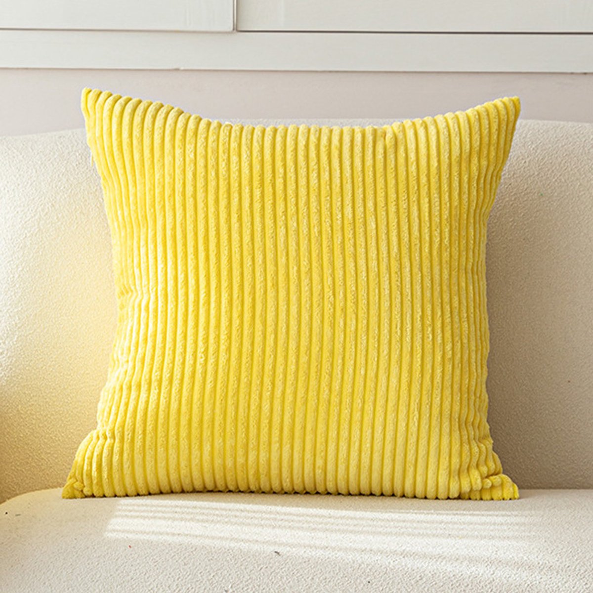 Corduroy Kussenhoezen - Pillowcase Set - Bank Decoratie - Zachte Corn Fleece Stof - 40x40cm Set van 2 - Citroengeel