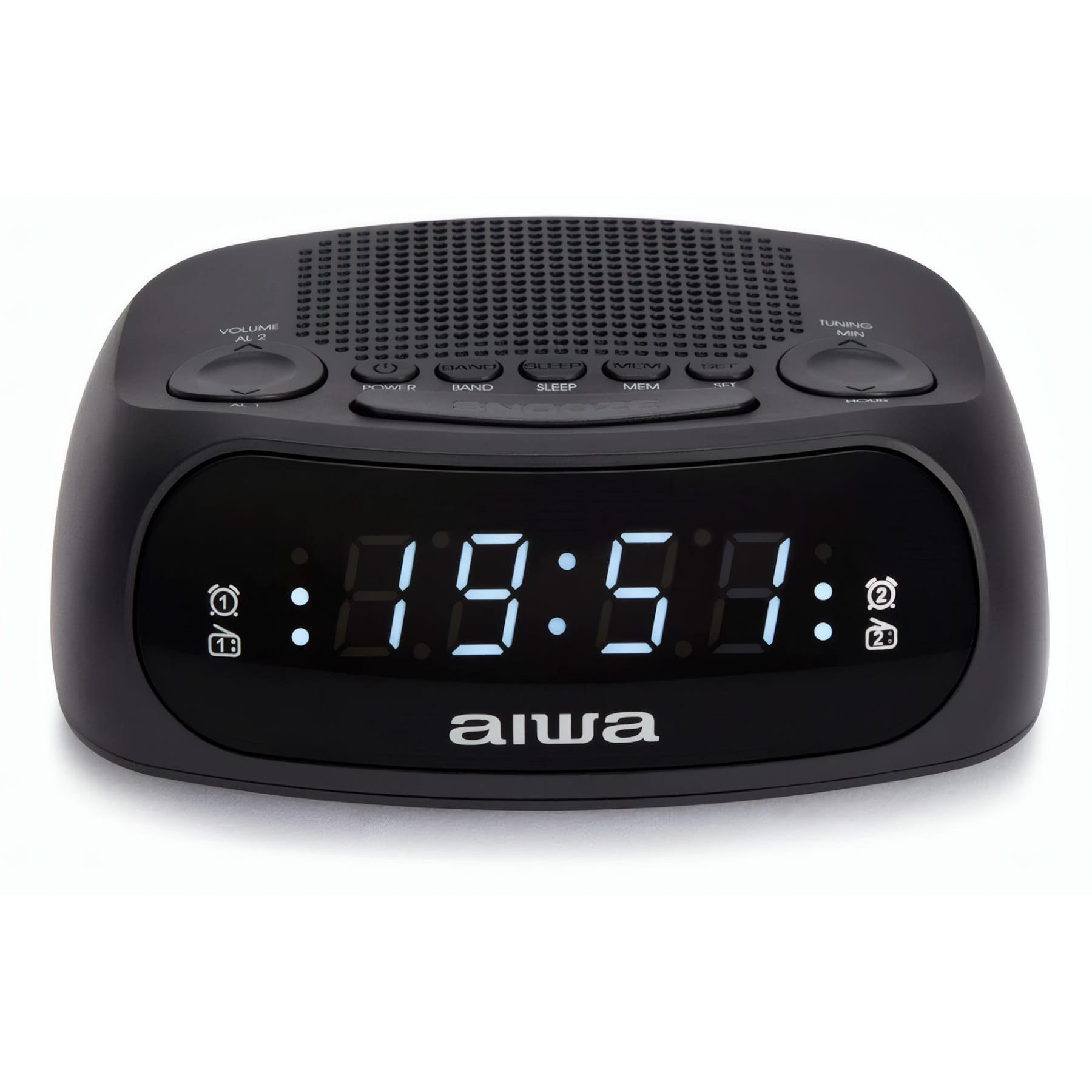Aiwa - Despertador con radio CR-09J, pantalla LED blanca de 0.6″, sintonizador AM/FM PLL y alarma dual para dormitorio o despacho