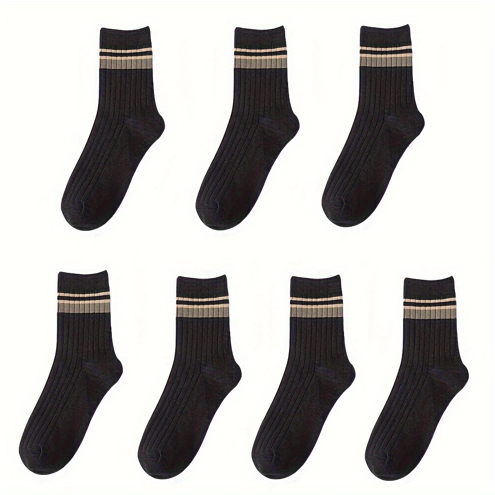 TK 7 Pares De Calcetines Largos Para Hombre De Color Sólido Adecuados Para Todas Las Estaciones Con Parche Antitranspirante Y Antiolor
