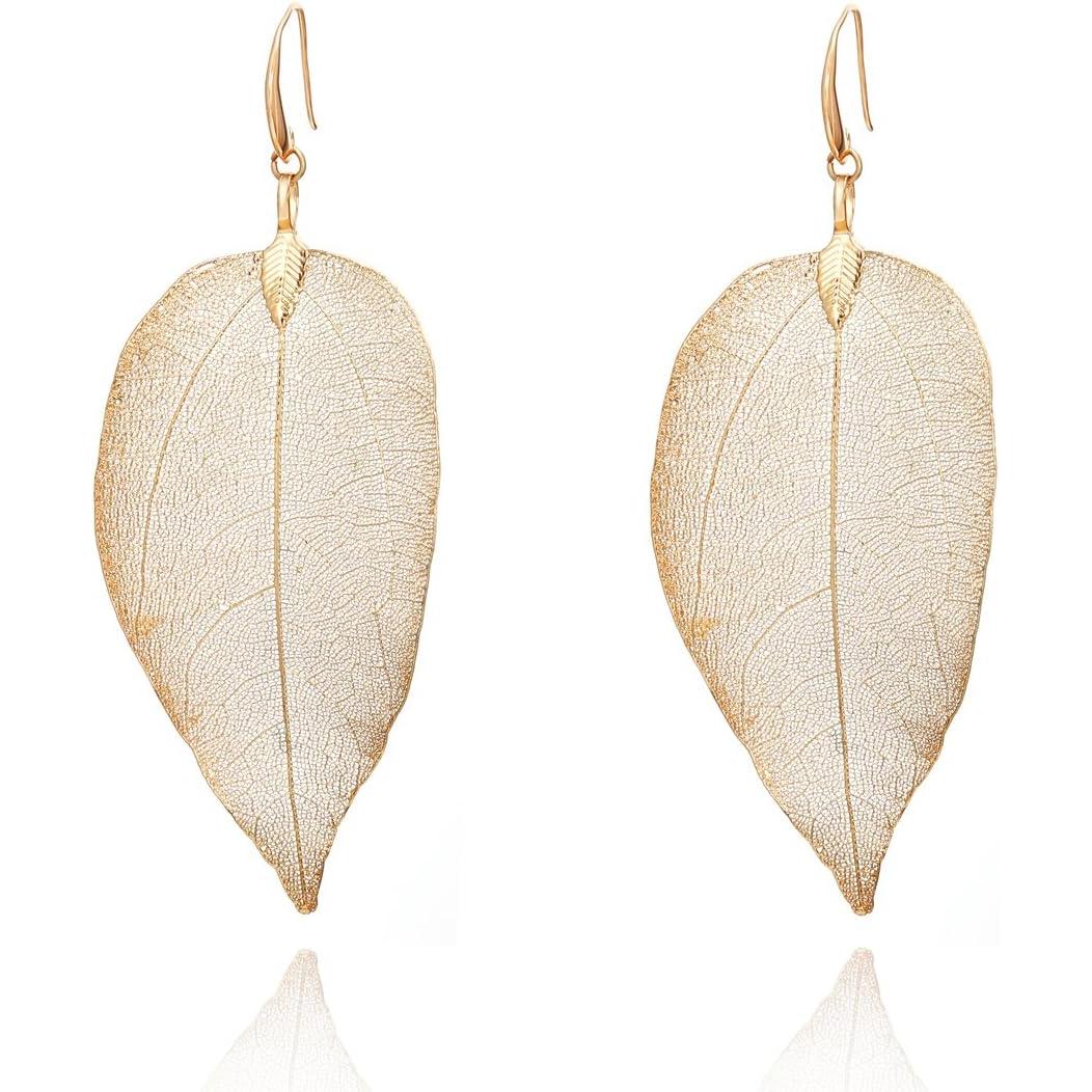 Pendientes colgantes para mujer, pendientes de gota de hoja natural para niñas, pendientes de acero inoxidable chapados en oro o aleaciónantialérgicos
