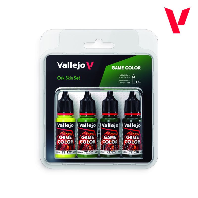 Vallejo Game Color Set de Pintura Acrílica Piel de Orco (Ork Skin Set). Kit de 4 Colores de Acabado Mate en Botellas de 18 ml con Cuentagotas para Figuras de Fantasía y Wargames