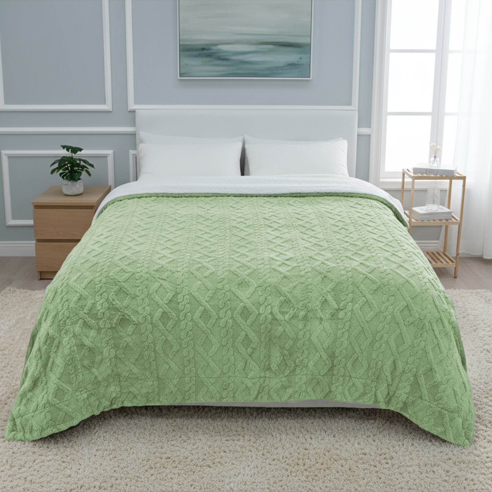 DecoCasa Manta Borreguillo Jacquard Gruesa de Sedalina | Diseño Trenzado Ultrasuave y Cálida para Sofá y Cama en Invierno
