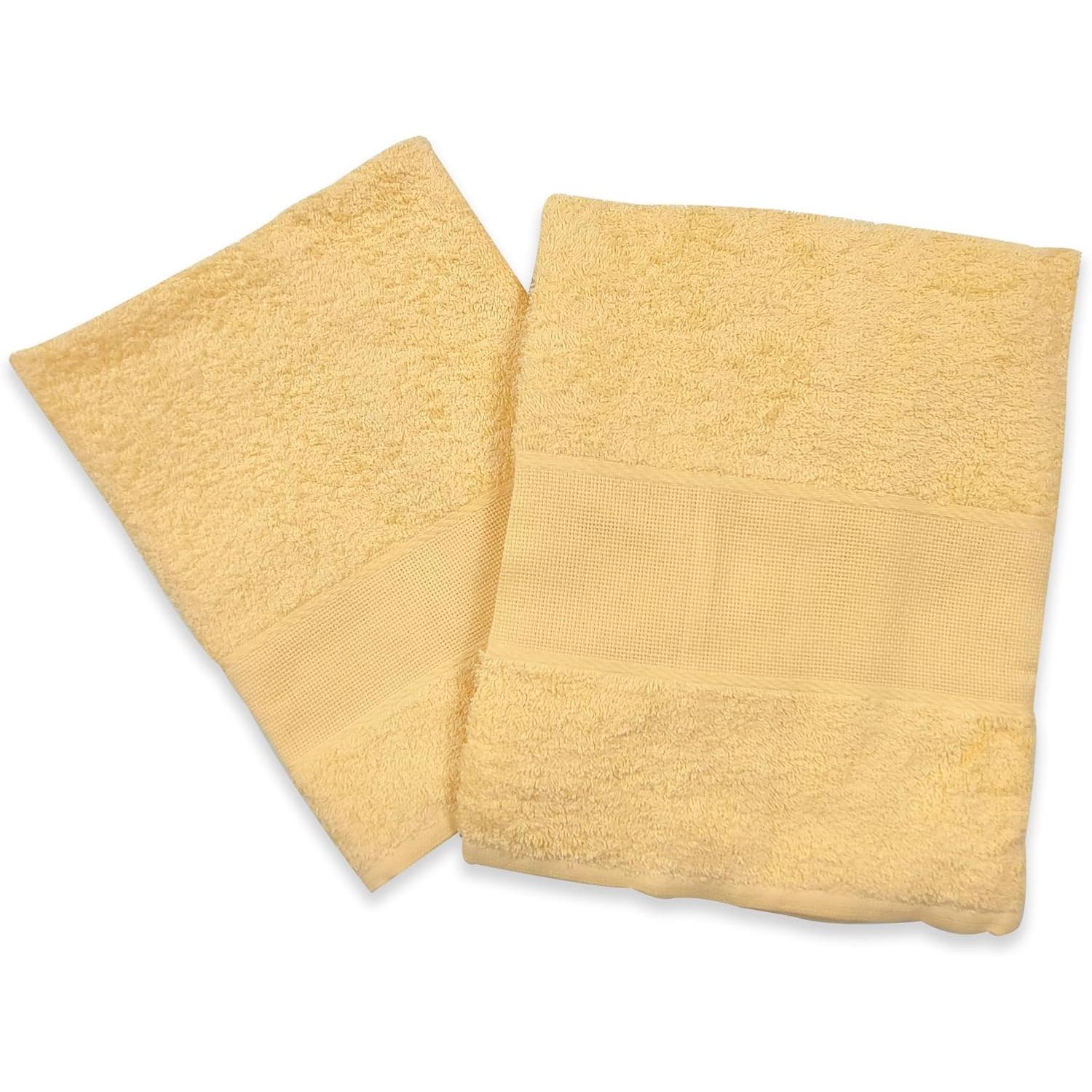 Set/Par de Toallas Grande y Pequeño. Lienzo Aida para Bordados 100% Esponja de Algodón-Toallas Invitadas, Toallas de Baño (Amarillo, Sin Bordados)
