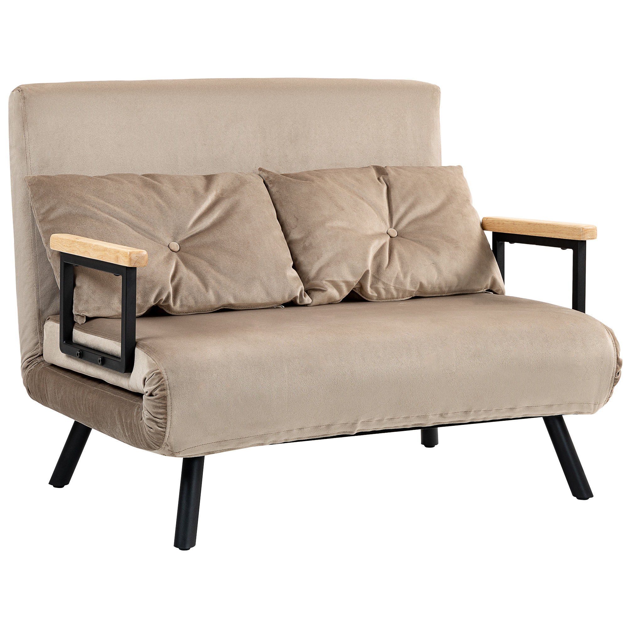 HOMCOM Sofá cama, cama plegable con función de cama, sillón relax con cojín trasero, sofá tapizado con respaldo regulable, aspecto terciopelo, 102 x 73 x 81 cm, marrón claro