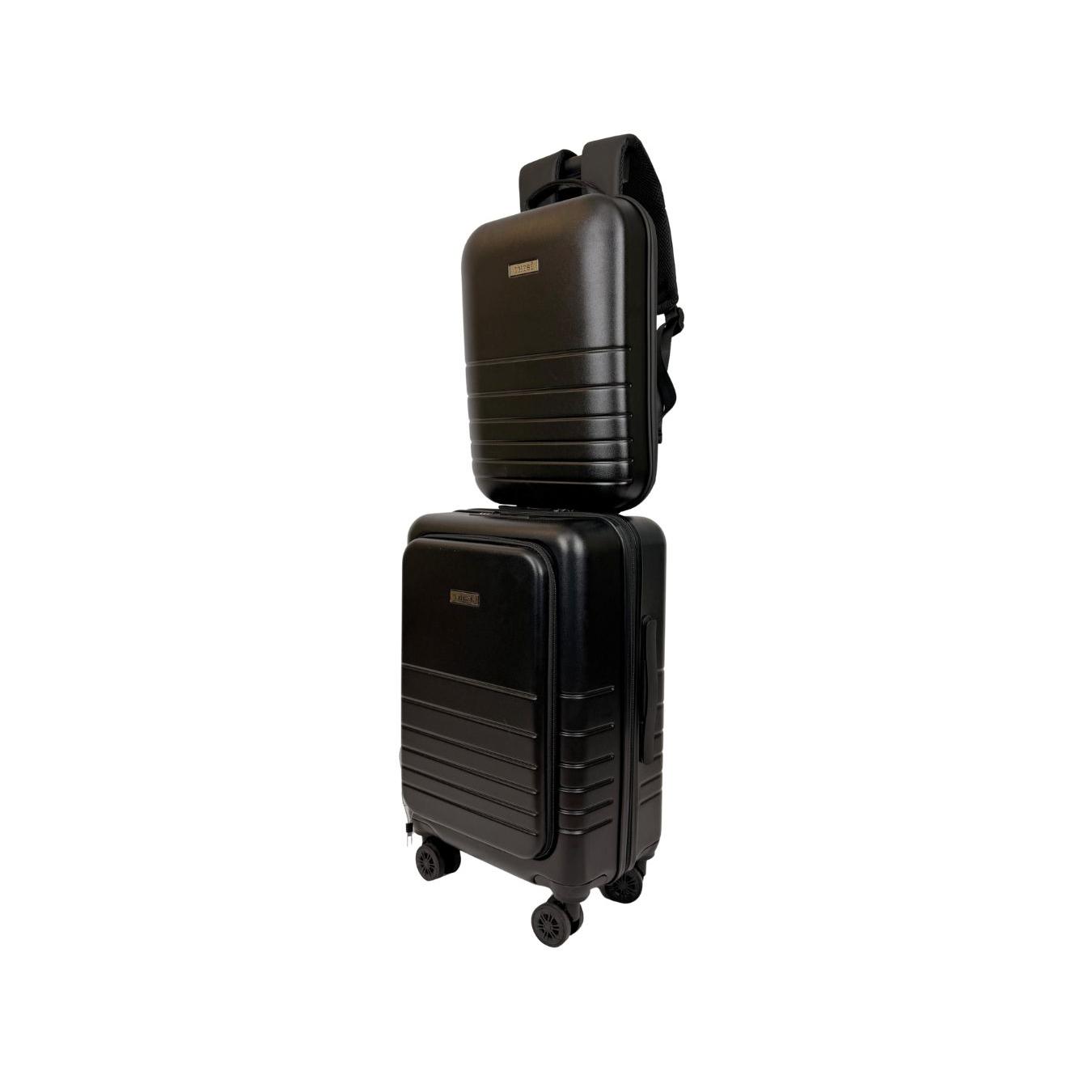 Valigia + Zaino Bagaglio a Mano Rigida 55x24x33 | Trolley Cabina 4 Ruote 360° | Lucchetto TSA | USB-C Ricarica | Porta Borraccia | Supporto Smartphone | Set con Zaino Rigido 31x8x40 |