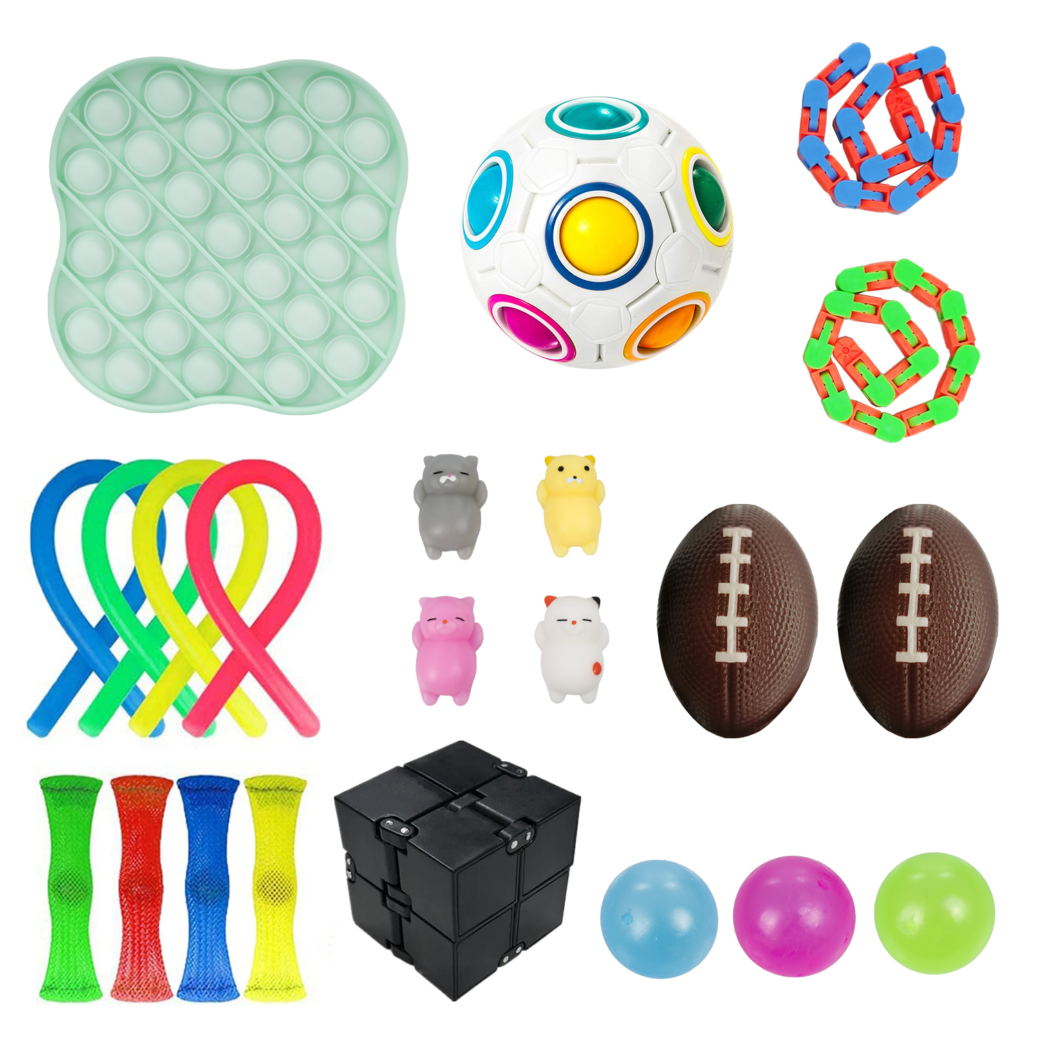 DAM. Pack de Fidget Toys anti estrés. Juguetes y accesorios variados. 30x8x18 cm.