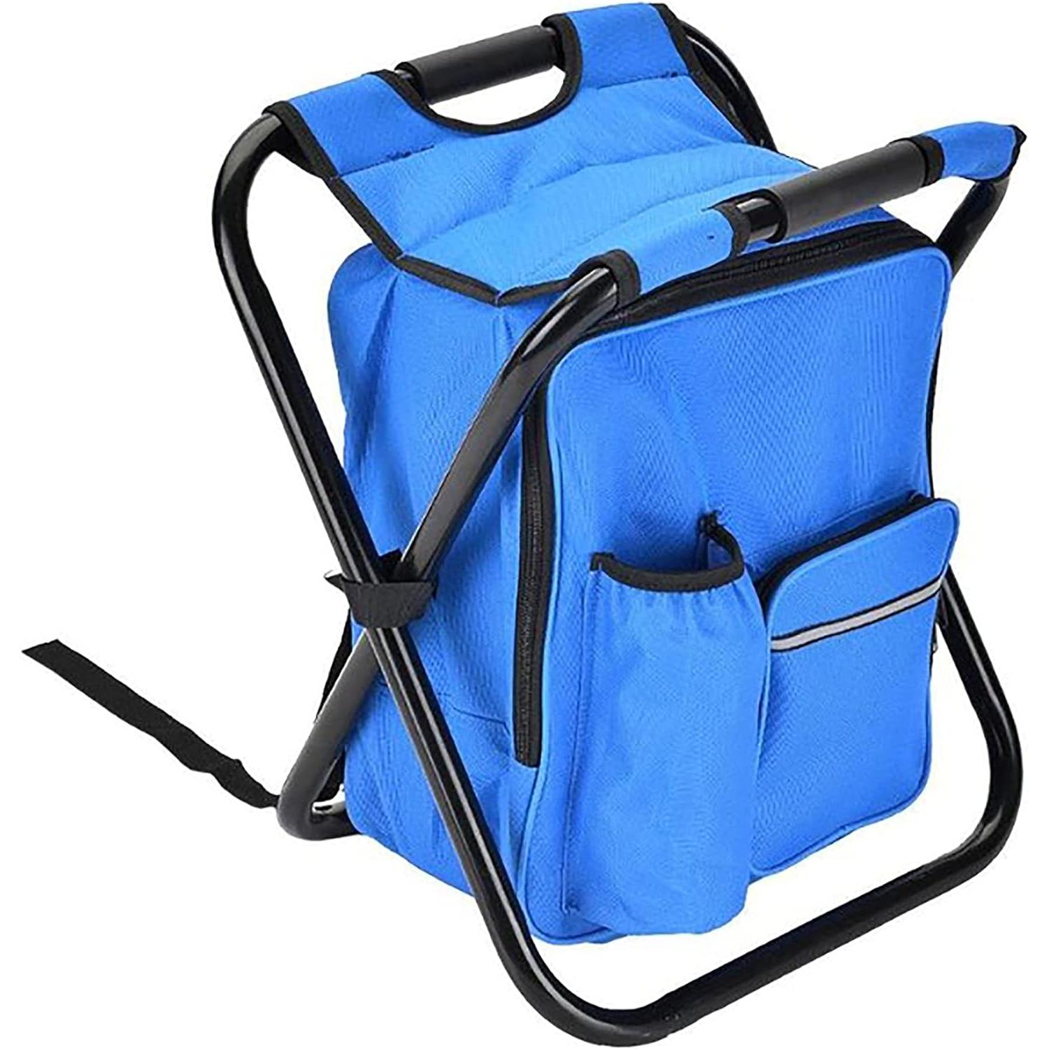 Silla Mochilero Plegable 2 en 1 Bolsa Refrigeradora Portátil al Aire Libre Asiento de Picnic para Senderismo Taburete de Jardín BBQ Taburete Compacto Capacidad de Carga 100 Kg