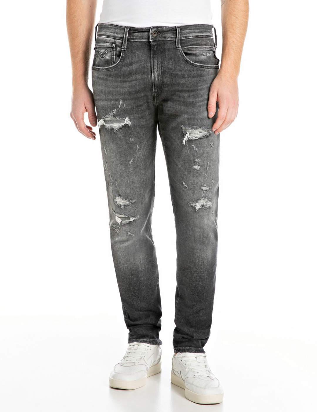Pantalón vaquero Replay gris oscuro rotos para hombre