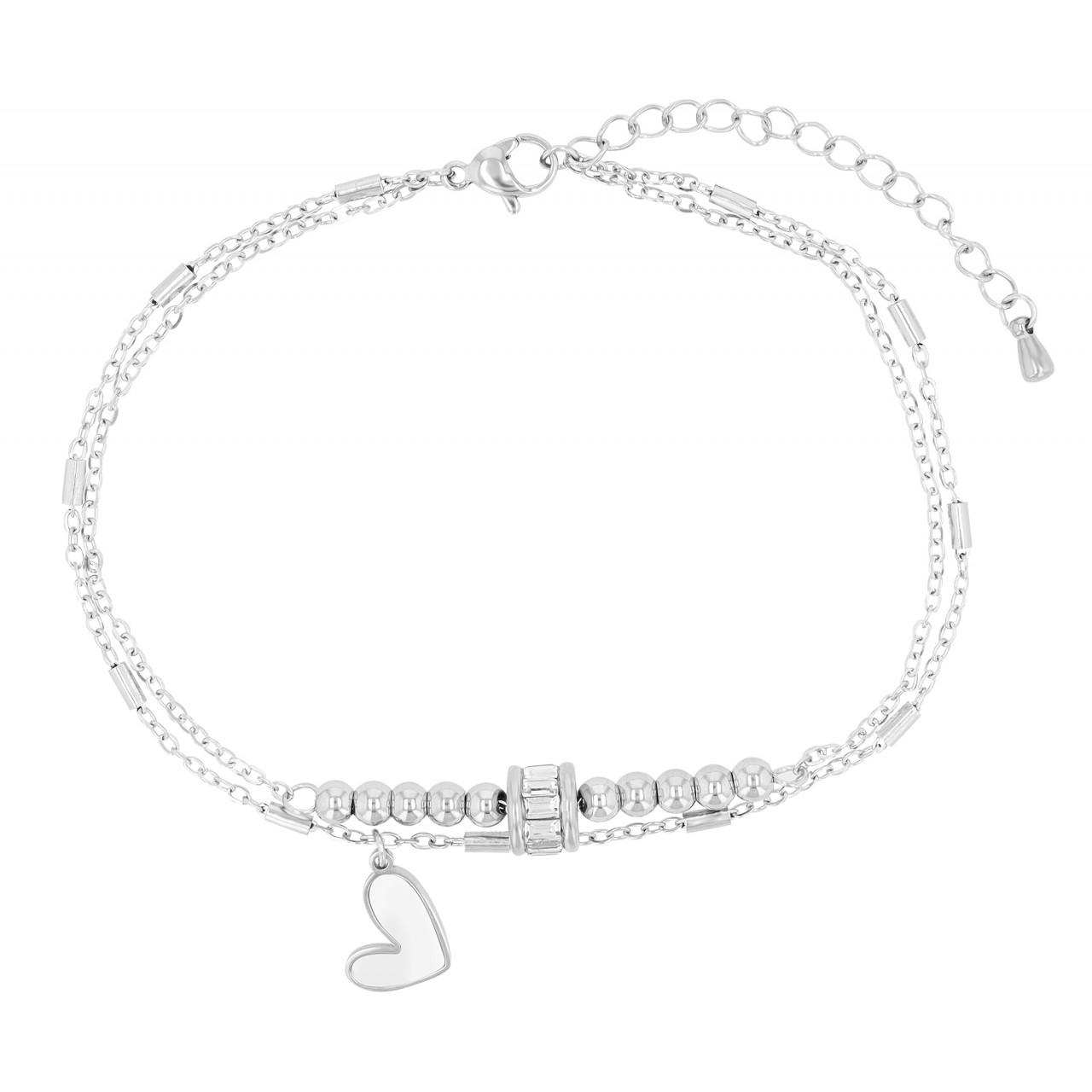 Akzent® Pulsera de Pé Coração MadrePérola em Aço Inoxidável - 0062
