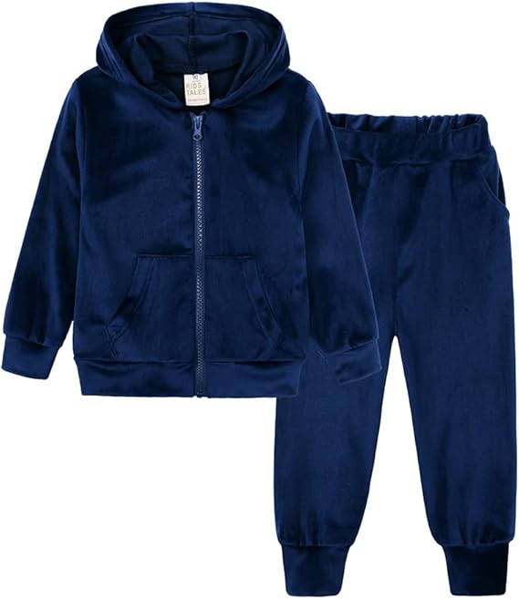 Conjunto de sudadera con capucha y cremallera de terciopelo de dos piezas para niñas, conjunto de sudadera con capucha y pantalón deportivo para niñas