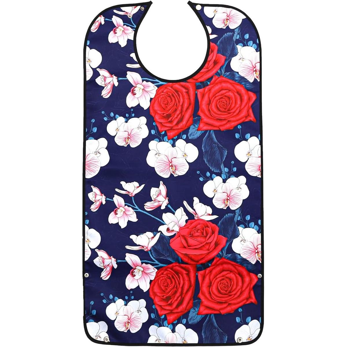 Babero de 76 x 46 cm - Baberos para personas mayores - Baberos para adultos - Impermeables - Baberos lavables para adultos - Reutilizables - Baberos grandes para adultos - Con broches de presión - Con recogedor de migas - Negro