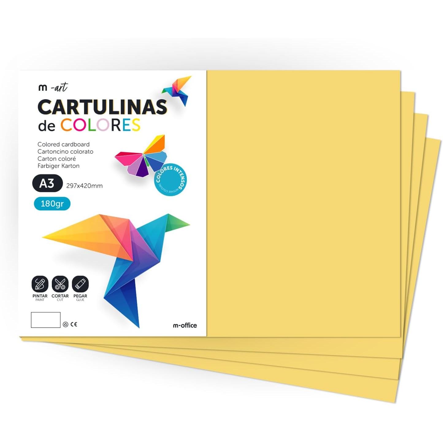 Cartulina de Colores, Cartulina A4 Colores Intensos, Hojas de Colores 180gr para Manualidades, Imprimir tus Documentos y Diseños Creativos, Folios de Colores A4 · m-office (200 hojas, Marfil)