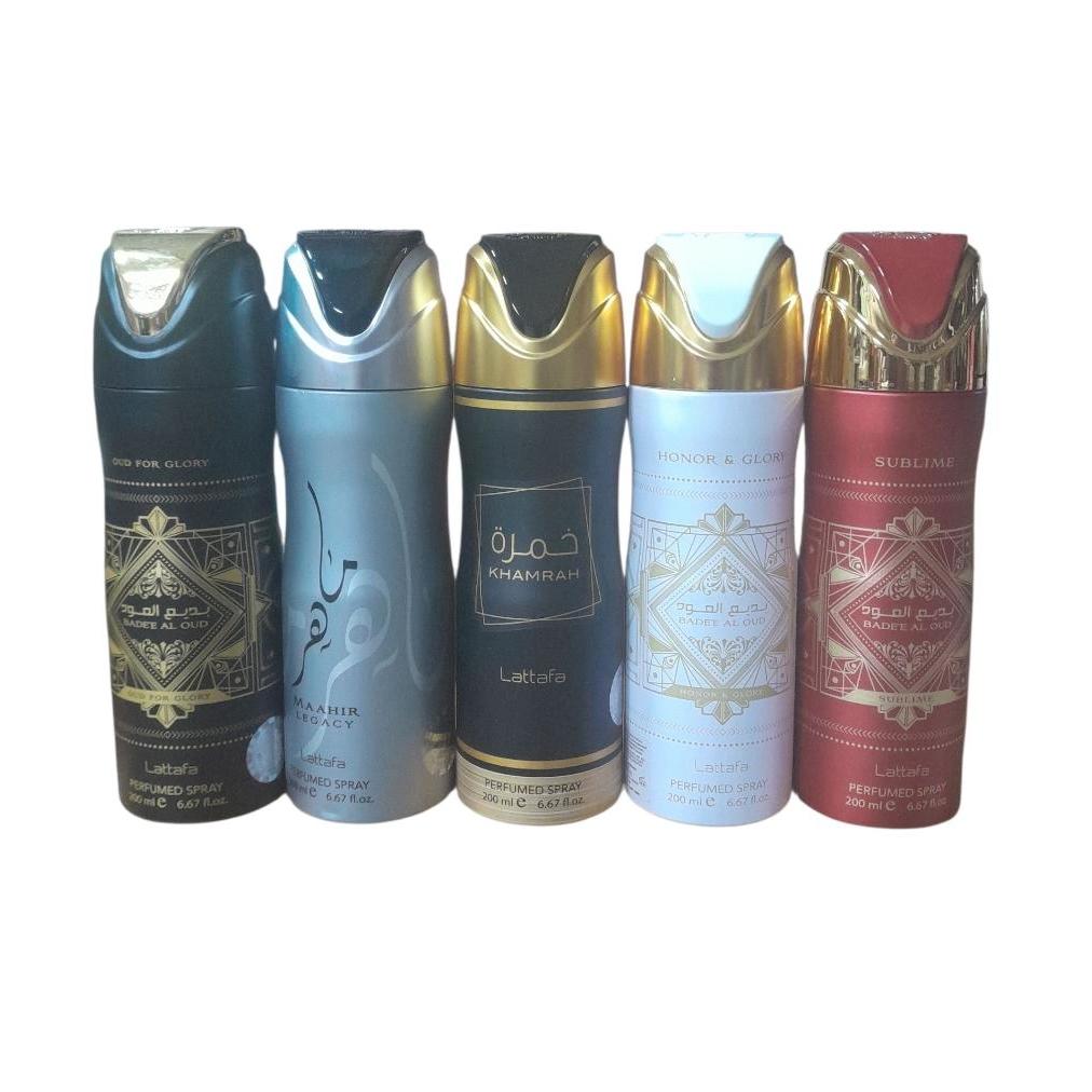 Pack 5 Uniades - Desodorantes para Mujer - Khamrah , Badee Negro 200 Ml , Badee Rojo 200 Ml , Badee Blanco , Maahir Plata - Lattafa Set 5 Uni