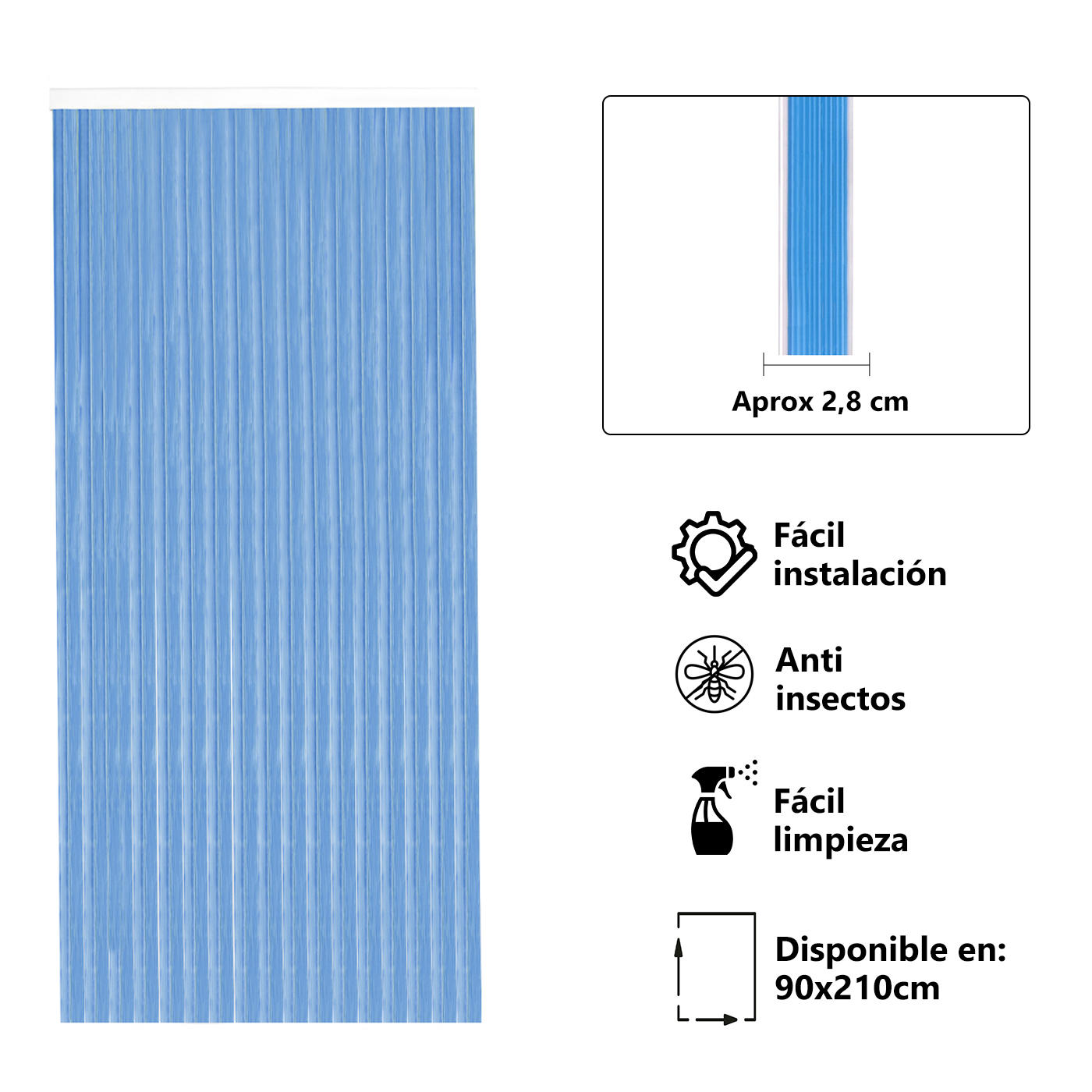 Cortinas para Interior o Exterior Anti insectos  90x210 cm de PVC con Barra de Aluminio, Anti Moscas e Insectos. Ideal para Porche, Cocina y terraza. Fácil Instalación.