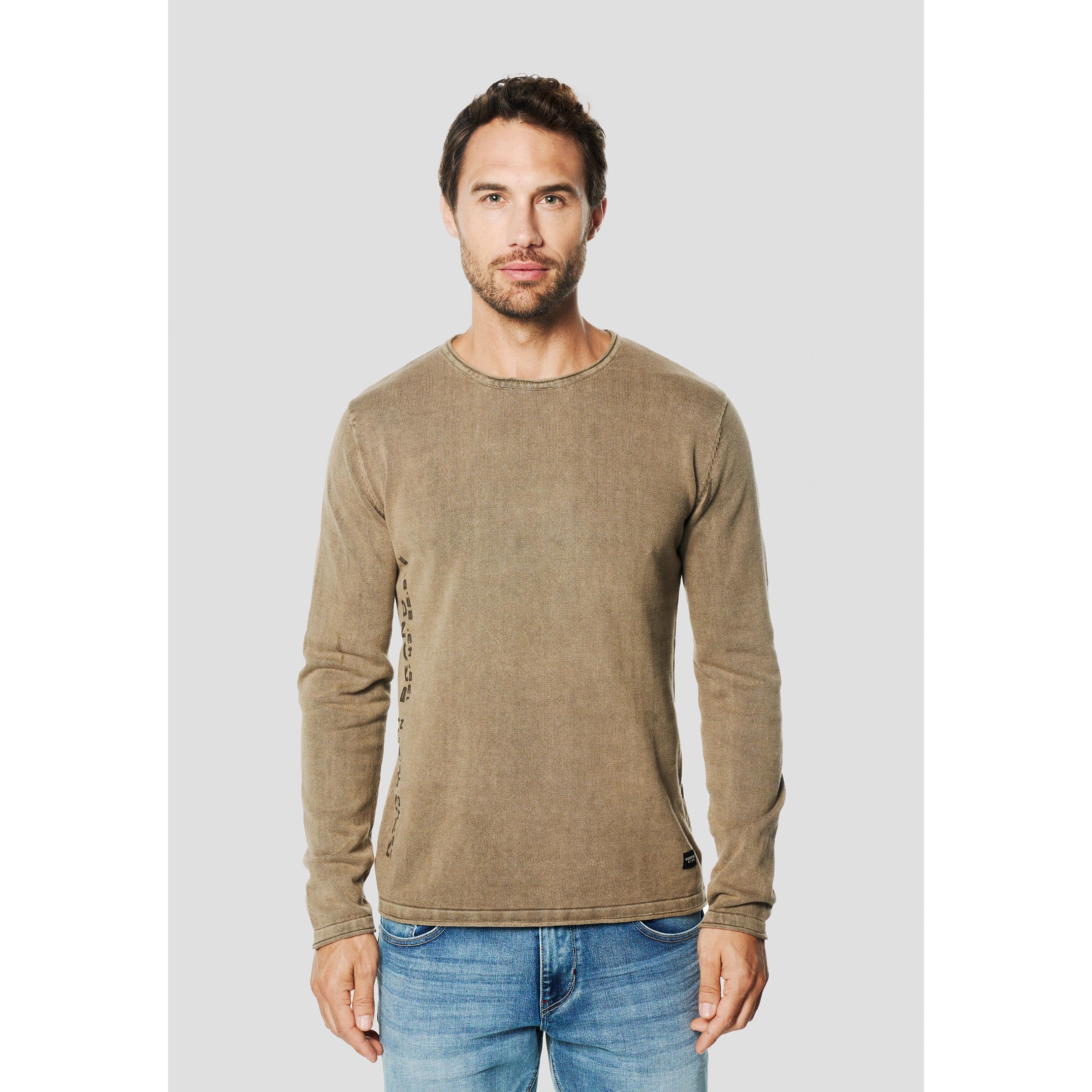 Koroshi - Jersey hombre cuello redondo de punto fino 100% algodón con acabado washed y bordes enrollados, estilo casual versátil para entretiempo