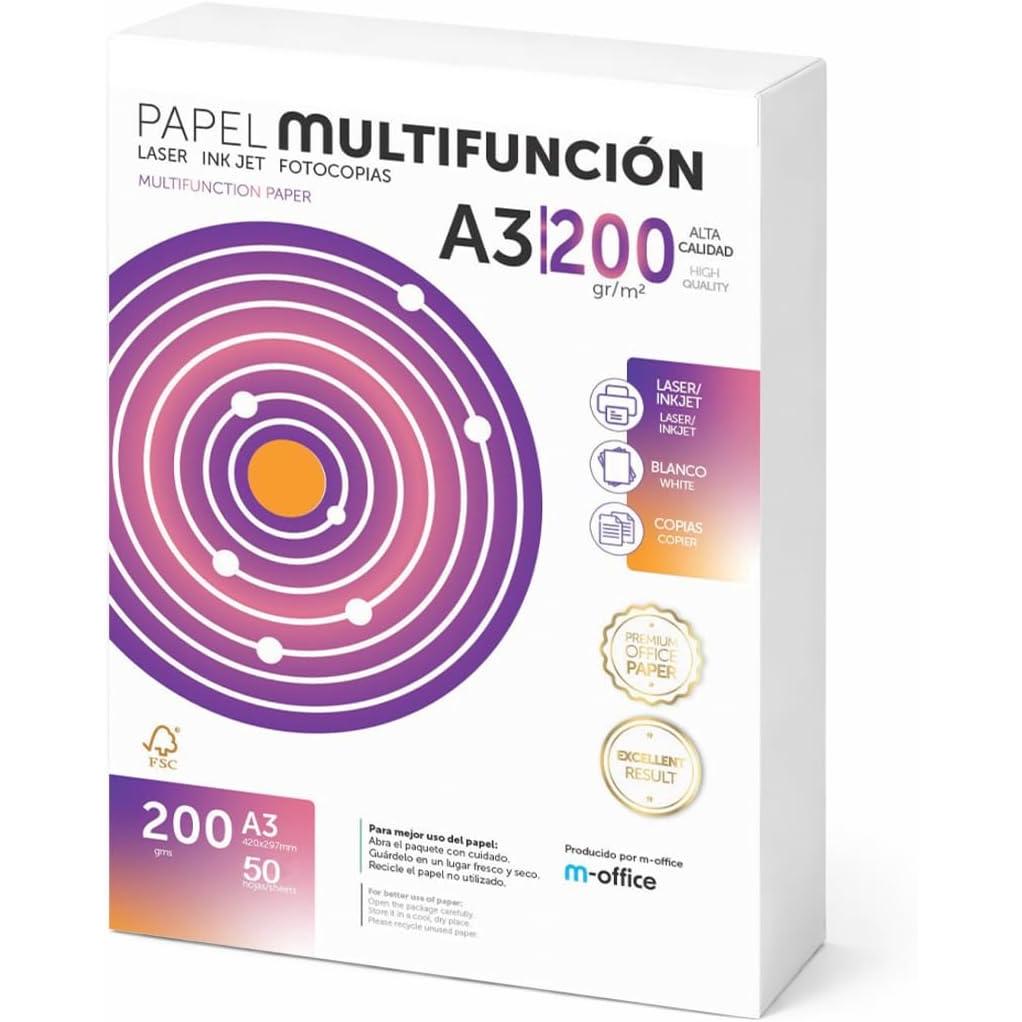 Folios A3 de Gramaje vairable y cantidades varias, Papel Multiusos para Impresora, Folios para Impresoras Laser y de Inyección, Fotocopiadora, Fax, Para uso Oficina, Material Escolar, Paquete folios. m-office