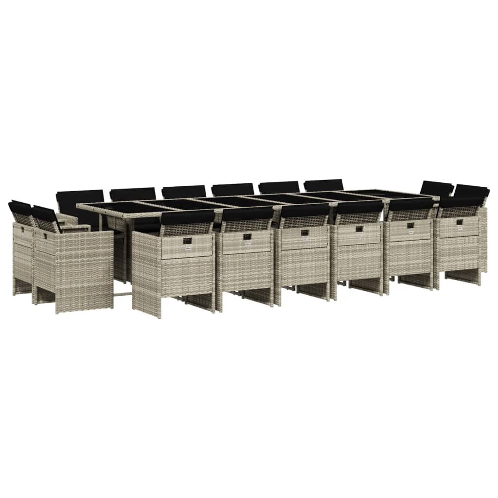 vidaXL Set comedor jardín y cojines 17 pzas ratán sintético gris claro