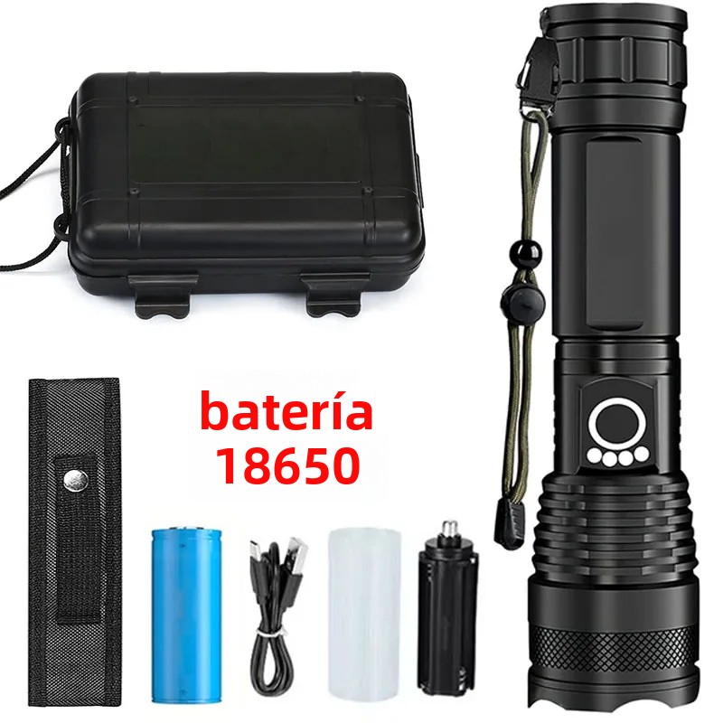 TK Linterna De Aluminio Recargable Alta Potencia Impermeable Con Zoom Y Caja De Almacenamiento Luz Torcha Portátil LED Para Camping