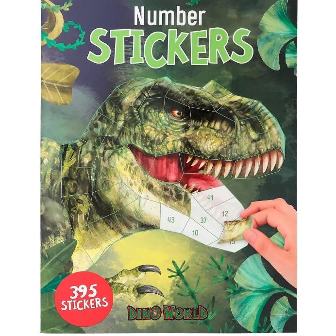 Depesche 12487 Dino World Number-Libro 16 páginas para diseñar Motivos de Dinosaurios por números, Incluye 8 Hojas de Pegatinas