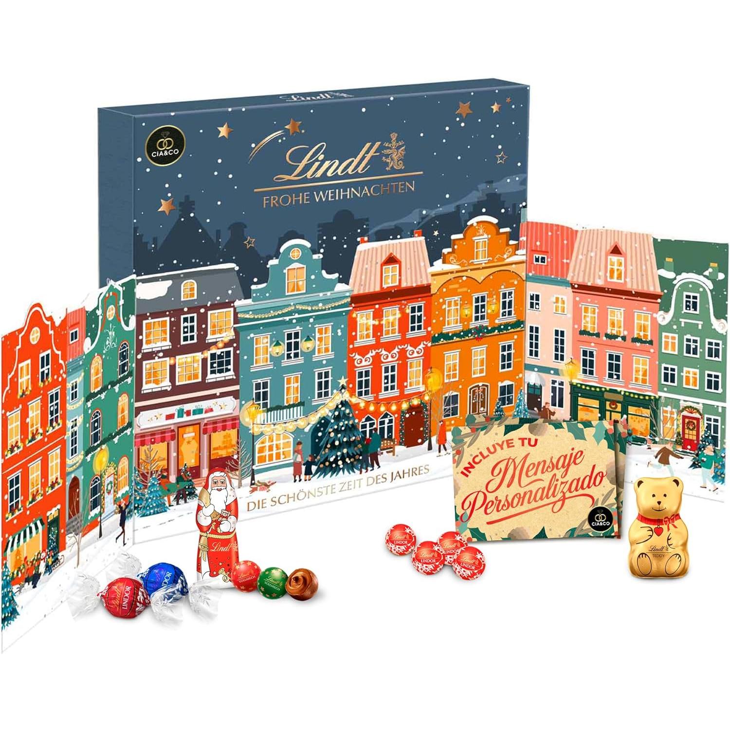 Calendario de Adviento Lindt Ciudad Navideña XXL 2025 (153 g), con Tarjeta Personalizable Cia&Co