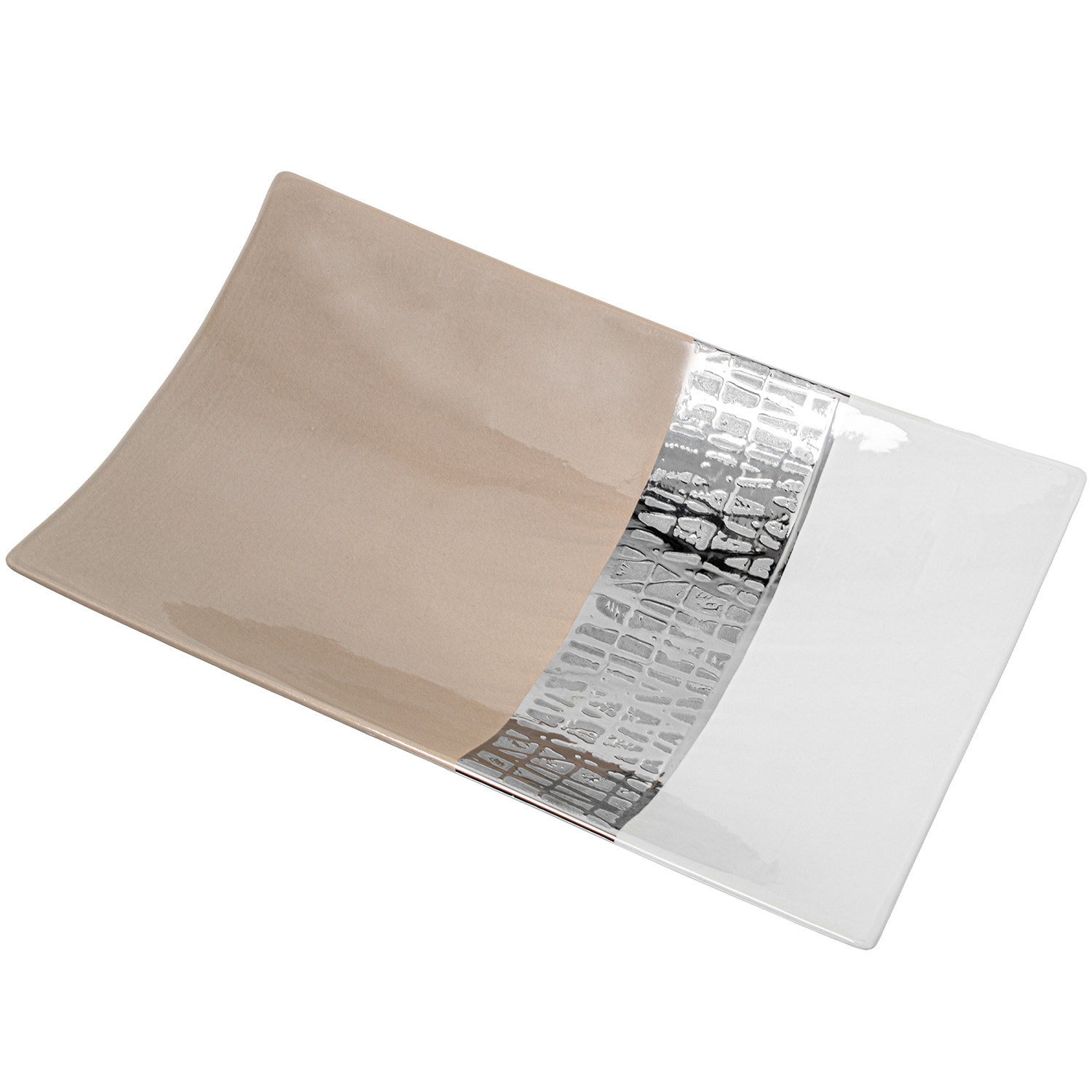 Centro rectangular ceramica blanco, plata, beige 40x24x8cm