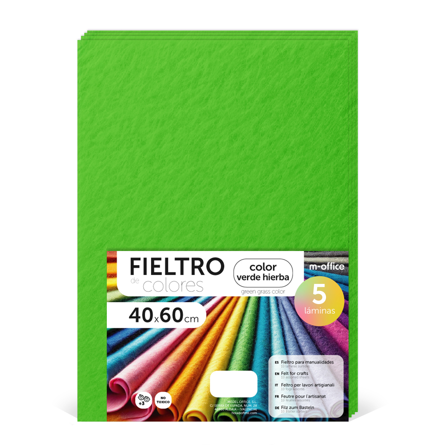 Fieltro para Manualidades, Fieltro de Colores, Suave y Flexible, Material para Costura, Telas Patchwork, Ideal para proyectos DIY, artesanía o decoración, 40x60cm - m-office (verde hierba, 5 uds)