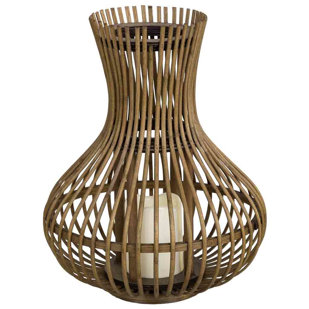 Portavelas de bambú con vela de led marrón Medidas: 29x29x35cm