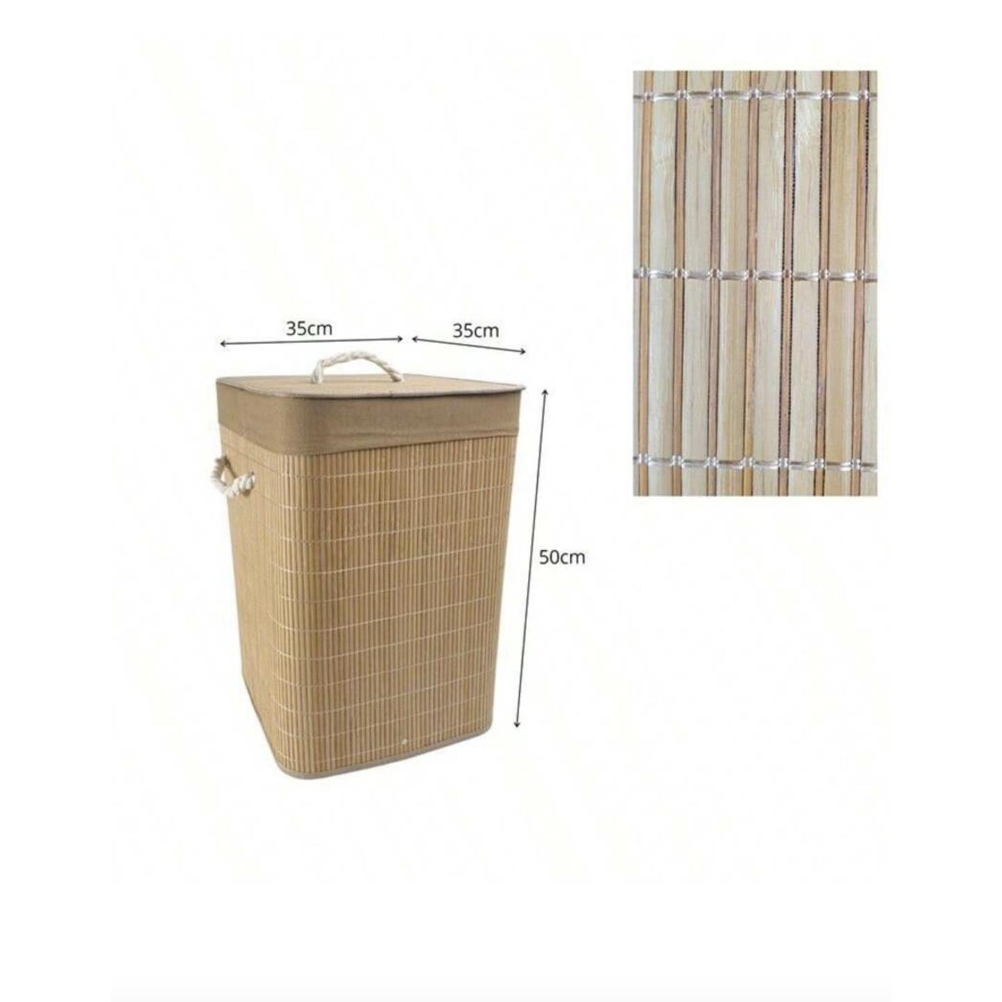 SNOWDVANCE Cesto para la Ropa Sucia de Bambú con Tapa y Asas – Rectangular y Redondo – Varias Medidas – Plegable, Transpirable y Resistente