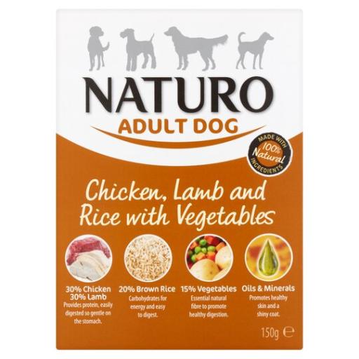 Naturo Comida Húmeda para Perros Adultos de Pollo y Cordero con Arroz y Verduras - 400 GR