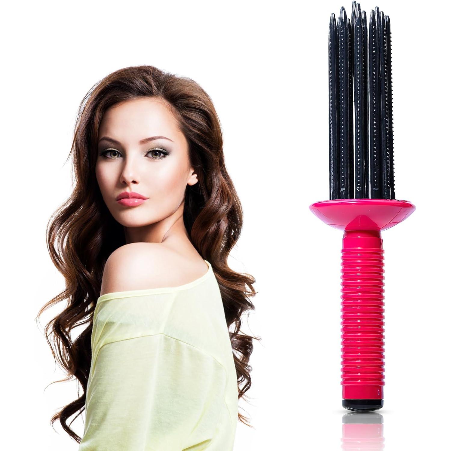 Cepillo de aire caliente, 9,6 pulgadas sin calor, cepillo de pelo rizado para cabello esponjoso, rulos para viajes, hogar, mujeres domésticas, peines de aire caliente para cabello esponjoso