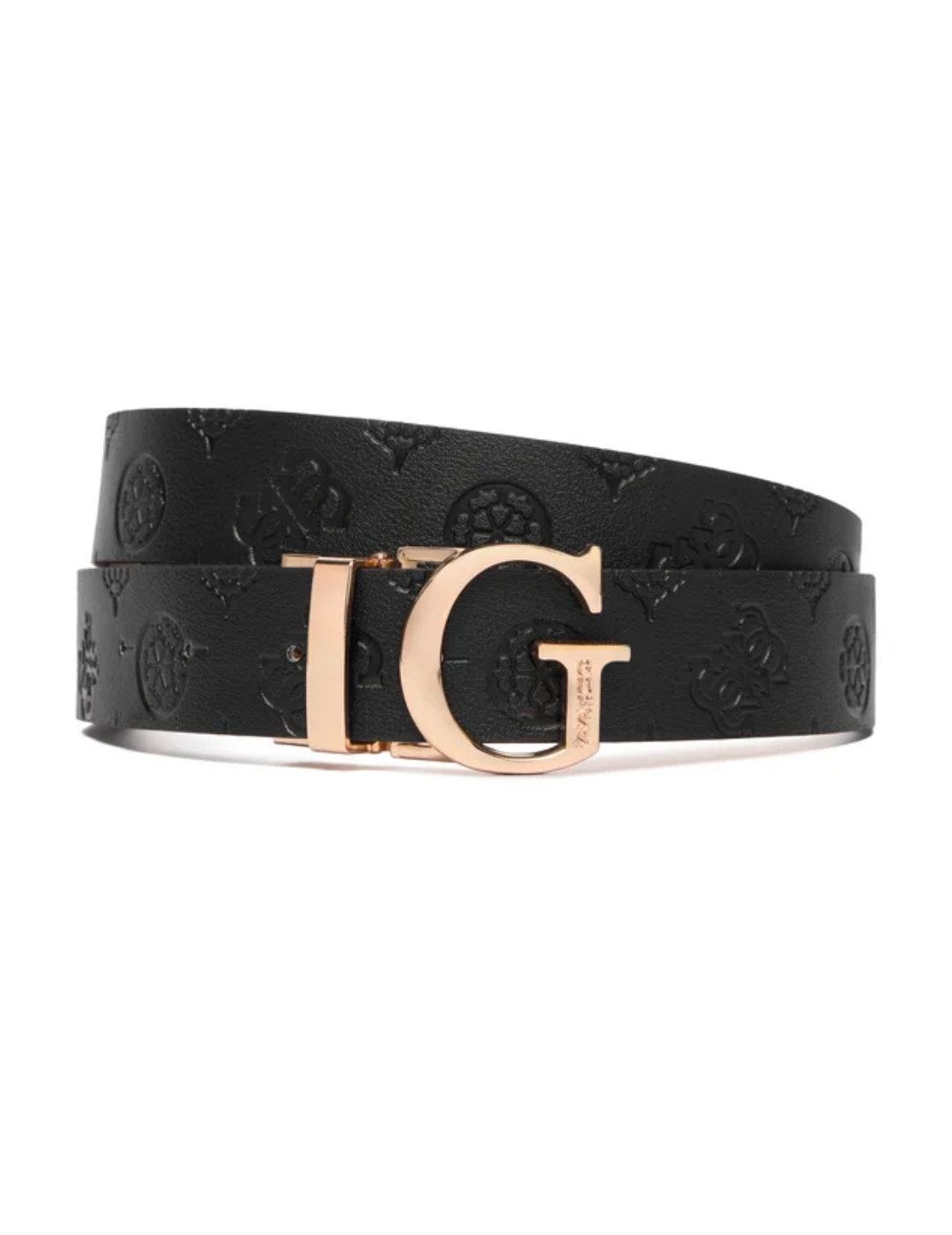 Cinturón Guess Tisha negro beige reversible logo 4G de mujer