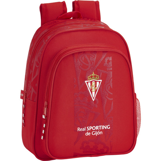 SAFTA - REAL SPORTING DE GIJON CORPORATIVA Mochila Infantil Diseño Único y Licencia Oficial Adaptable a Carrito Portamochilas - Mochila Bolsillo lateral portabotellas con Hombreras ergonómicas y acolchadas - Mochila Bolsillo frontal de gran formato