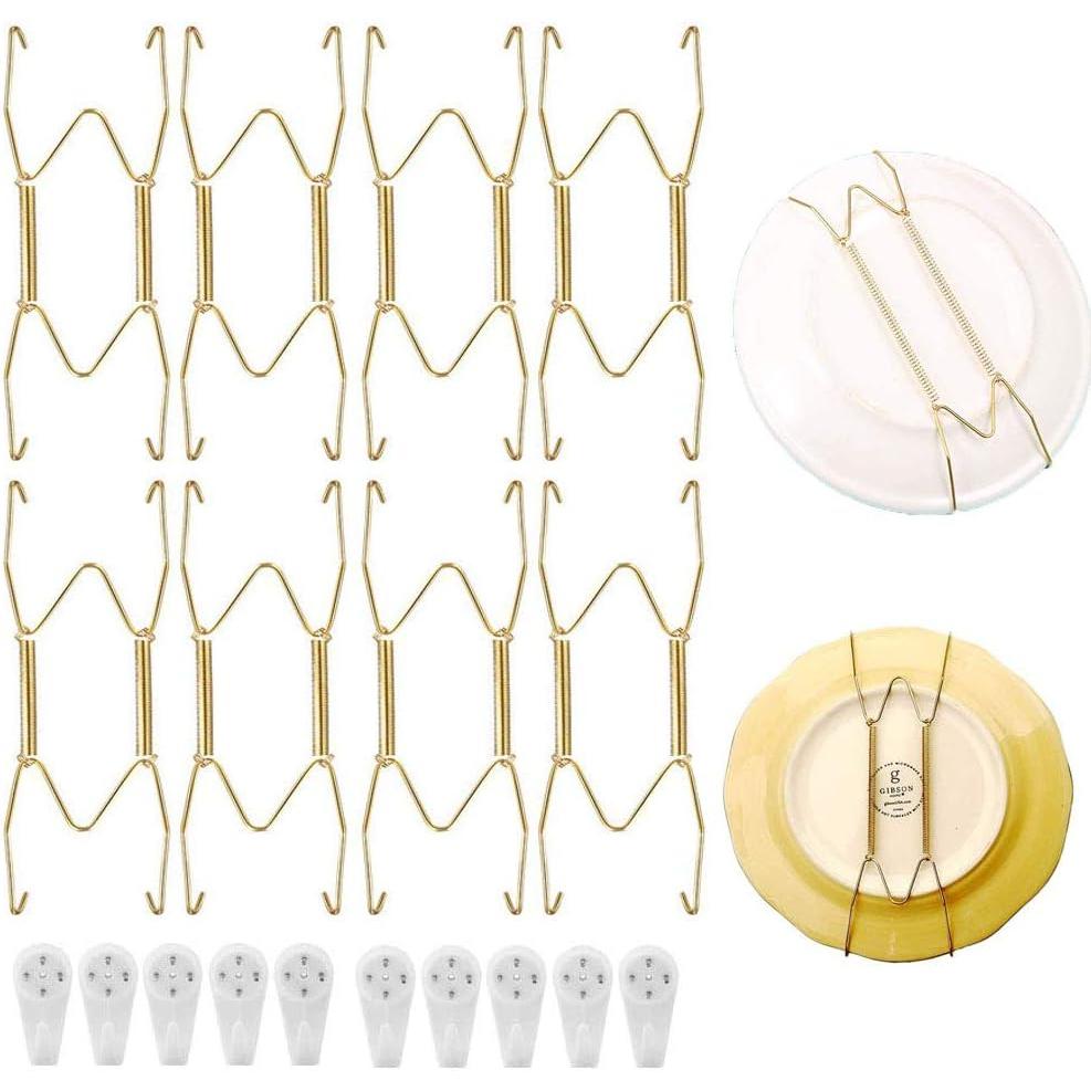 TK Ganchos Invisibles para Platos - Pack de 8 - Dorados - Soportes para Platos de 8 Pulgadas - Decoración de Pared