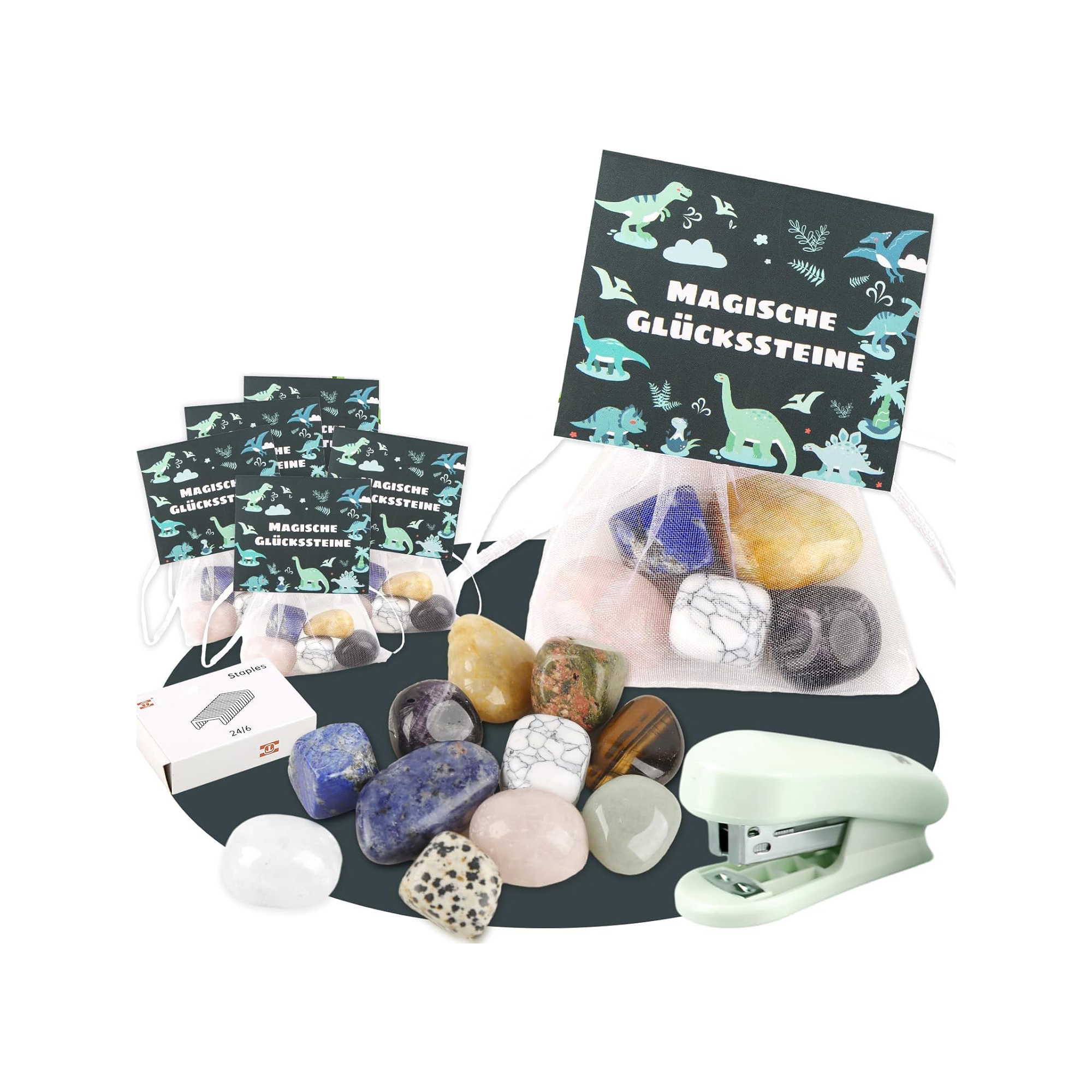Set de 12 Piedras de la Suerte para Niños – Regalos y Bolsitas para Fiestas Infantiles, Cumpleaños, Año Nuevo – Piedras Mágicas de Coraje y Amuleto de la Suerte para Niños