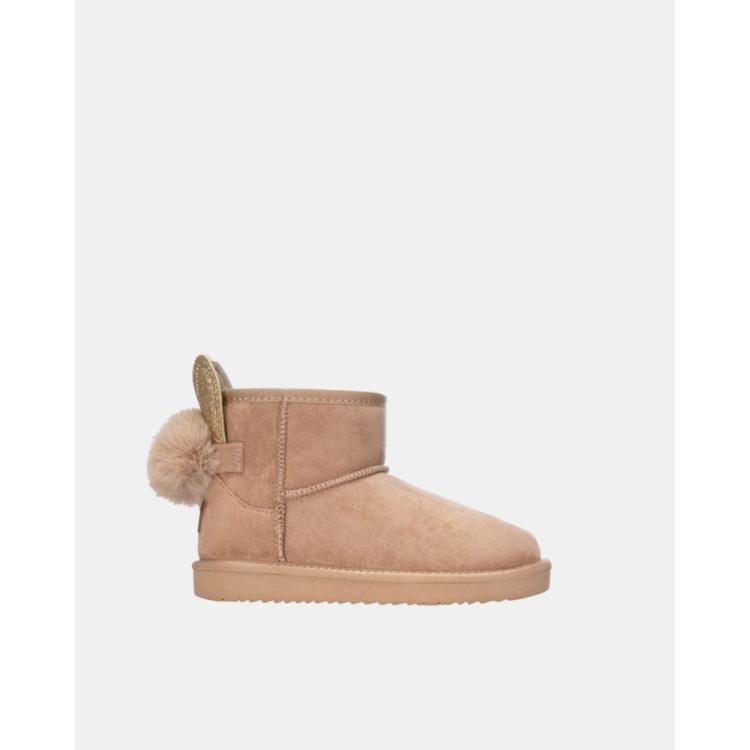 XTI - Botines Kids 154022 de serraje sintético vegano para niña con pelo y pompón lateral color beige