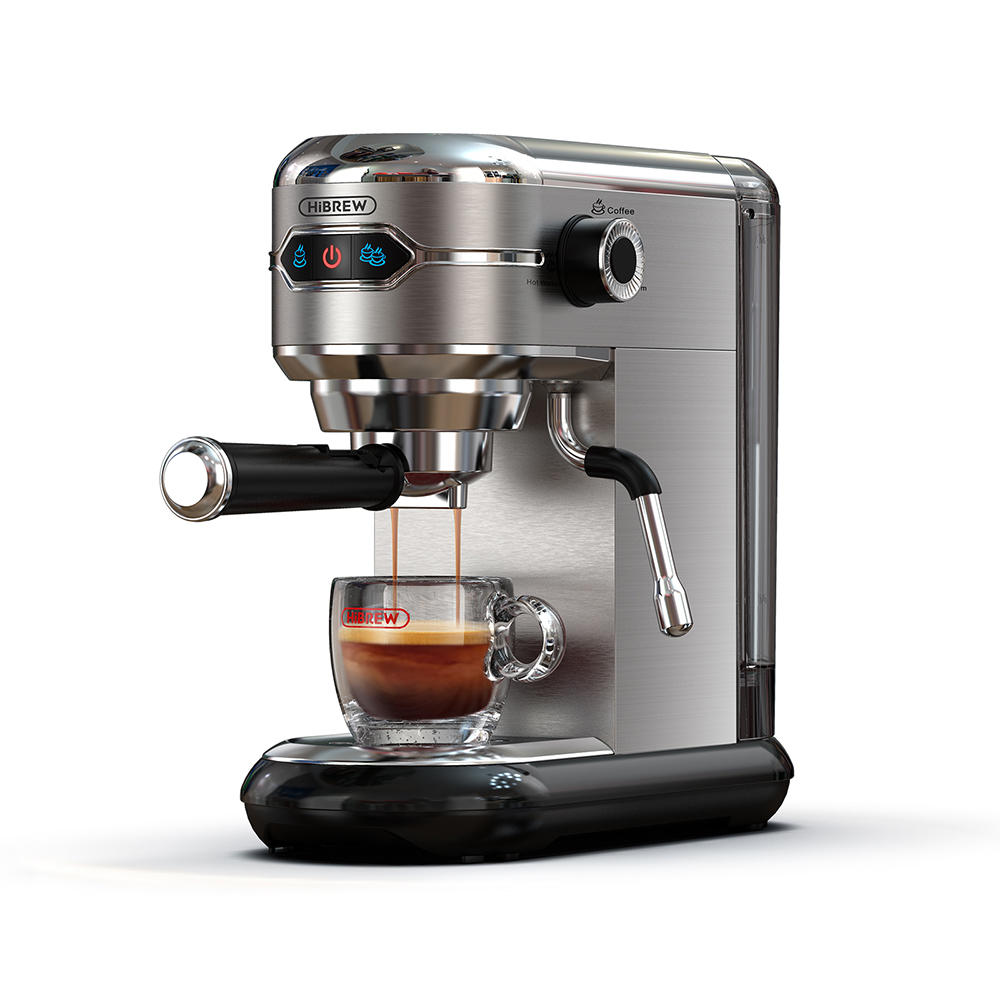 HiBREW H11, Coffee Machine, Slim espresso machine,Powder/Poddual-use,20Bar high extraction,Rapid preheating,Single/double cup optional,Powerful steam system,1.1L removable water tank,Automatic shut off