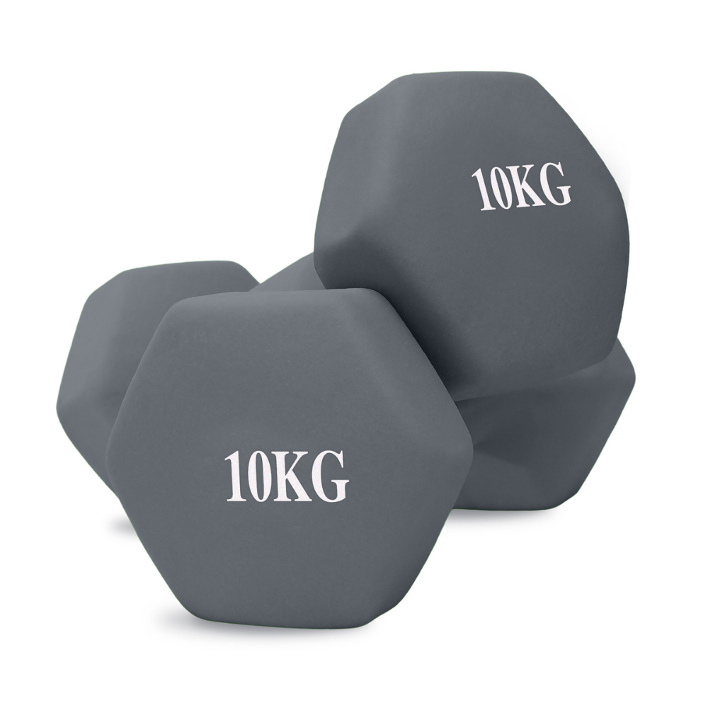 UNYCOS Set 2 Mancuernas Hexagonales 1 - 10kg Pesas de Neopreno, Antideslizantes, Ergonómicas