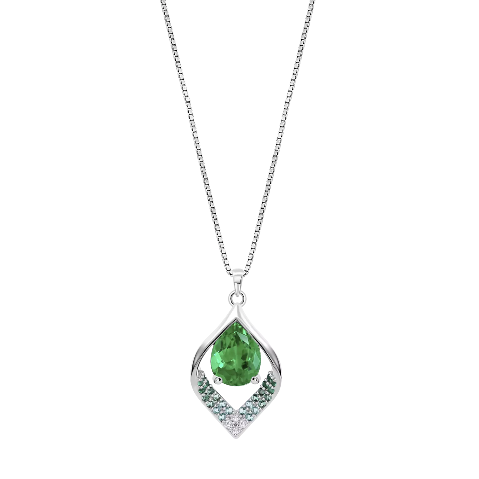 Collar Elegante Mujer Lotus Silver Colors con Piedra Verde en Forma de Lágrima LP3711/1/3